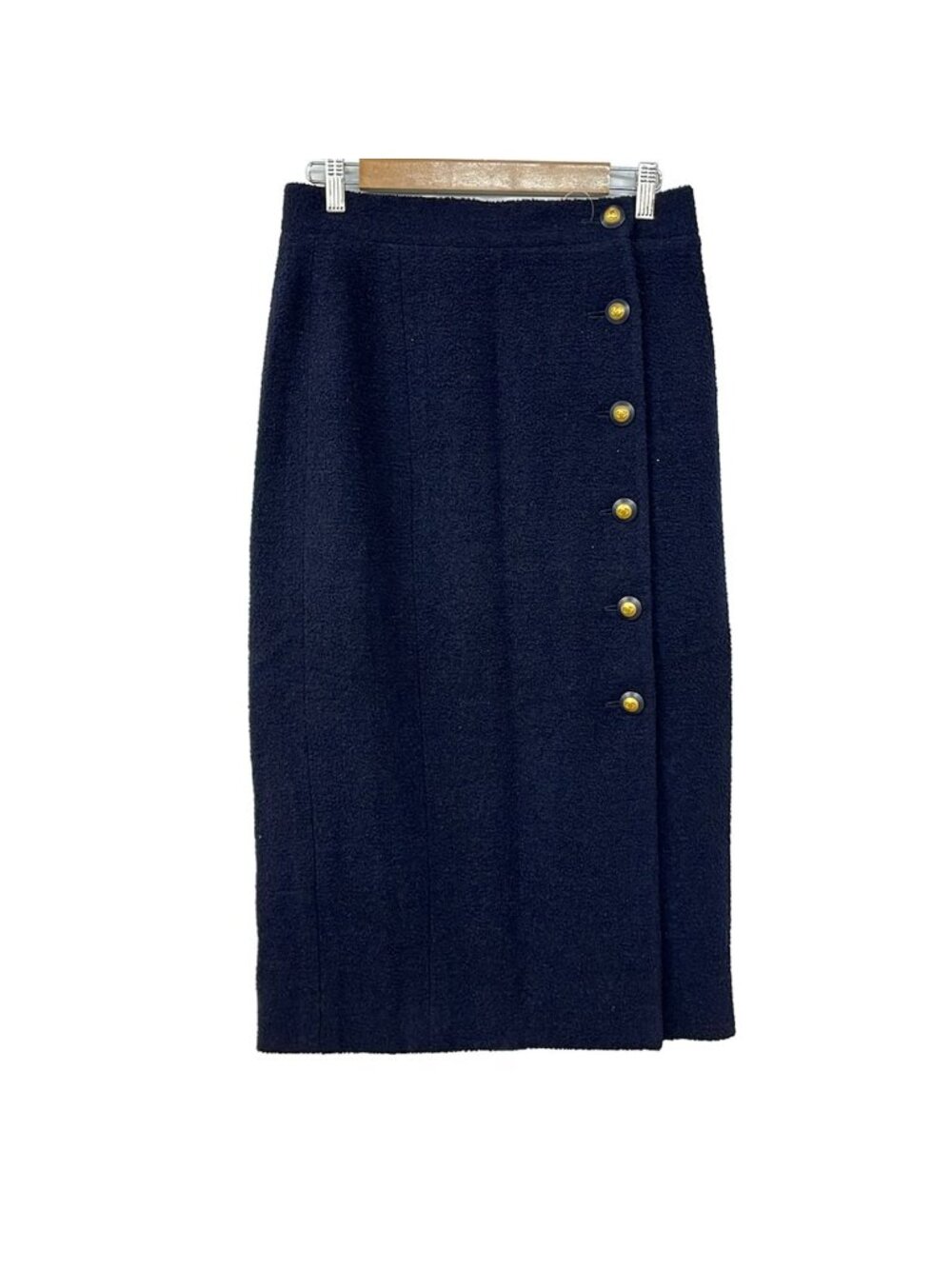 Chanel Long Skirt L Dark Navy CC Logo
